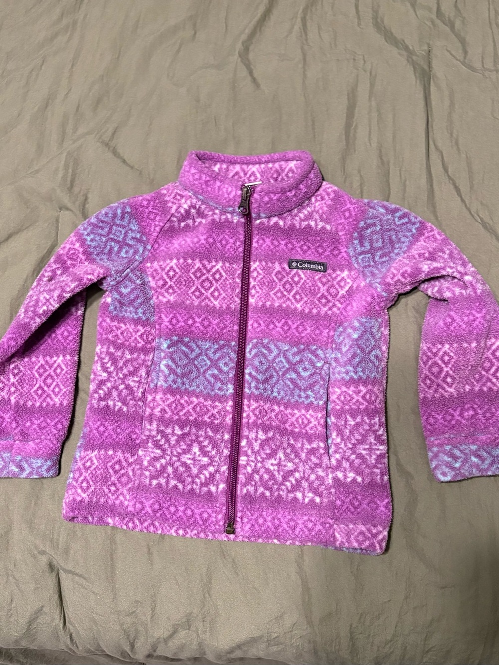 Columbia Girls' Pink and Lavender Patterned Fleece Jacket